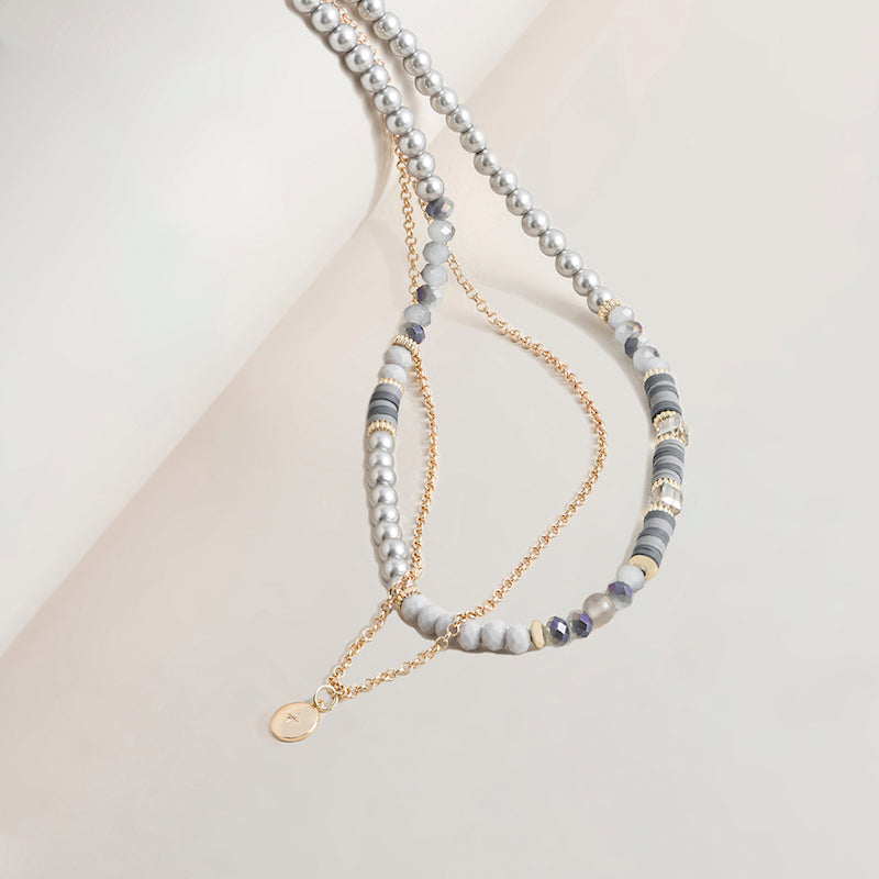 2-Row Grey Bead and Pearl Necklace