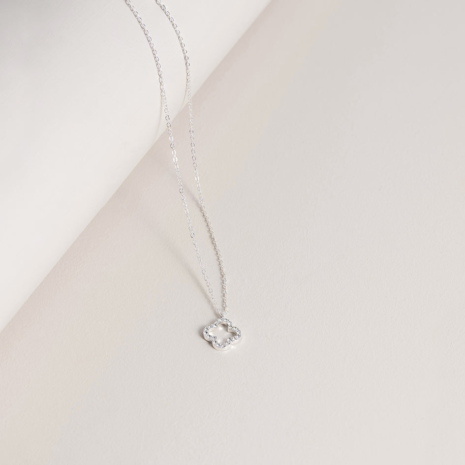 Reversible Crystal Clover Necklace in Silver