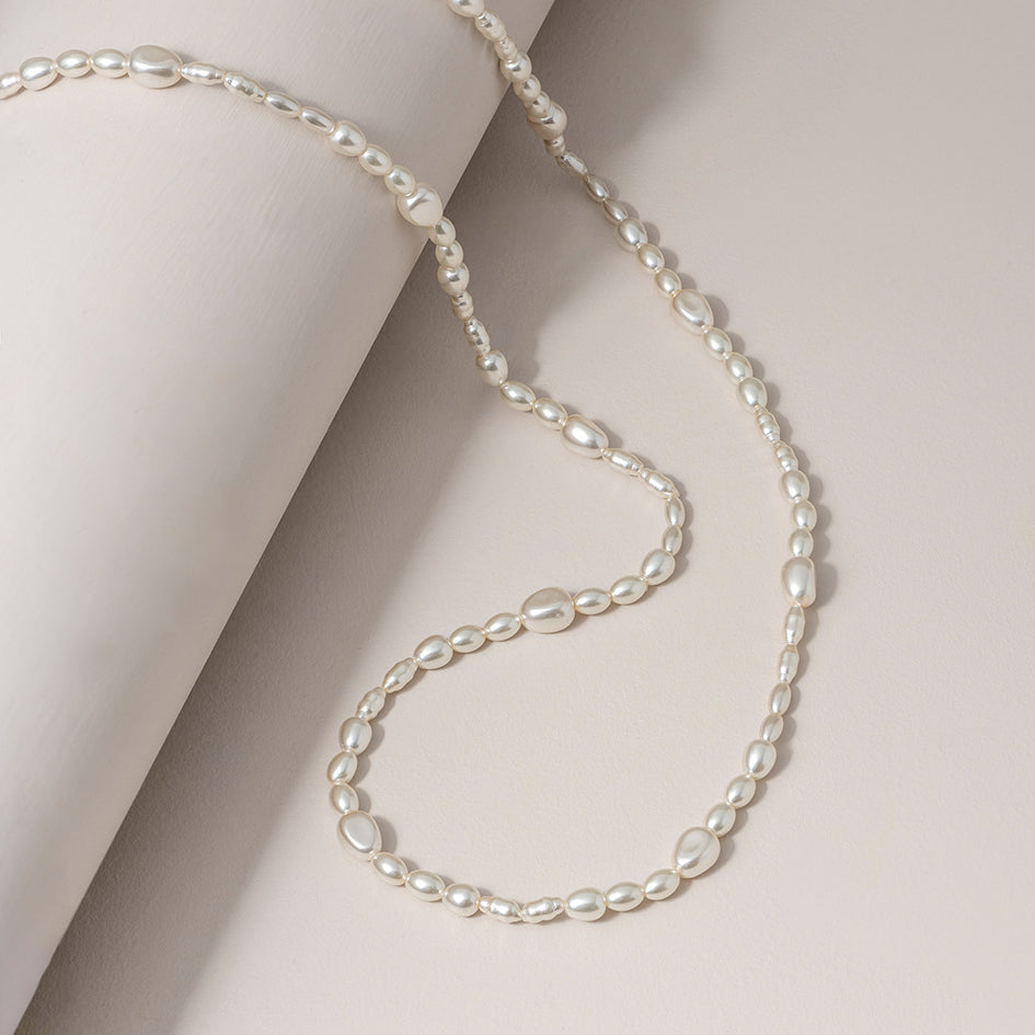 Long Mixed Shapes Pearl Necklace