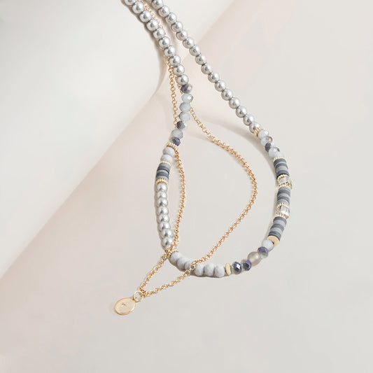 2-Row Grey Bead and Pearl Necklace