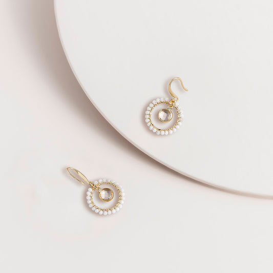 Beaded Circle Hook Earrings in White