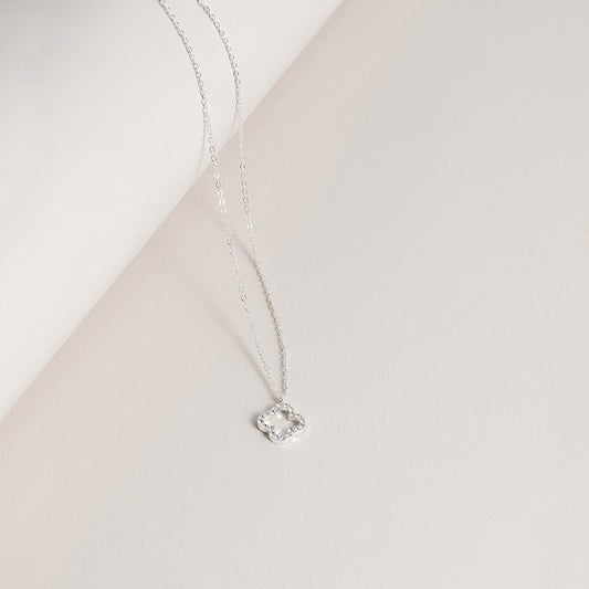 Reversible Crystal Clover Necklace in Silver