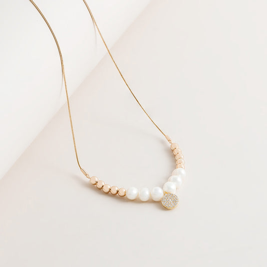 Freshwater Pearl and Gold Pave Charm Necklace