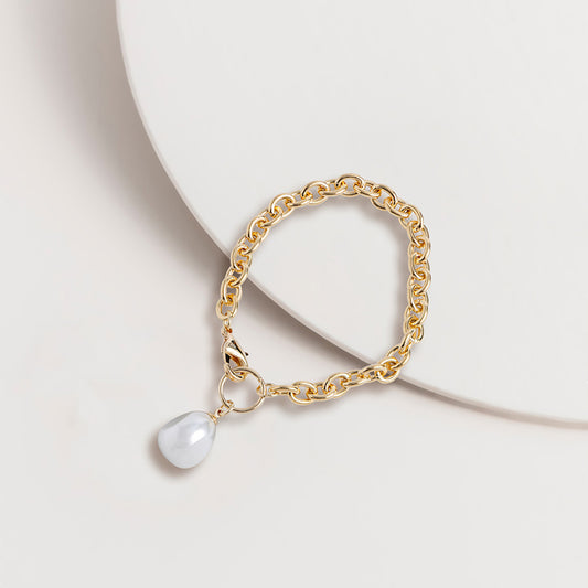 Chain Link Pearl Charm Bracelet