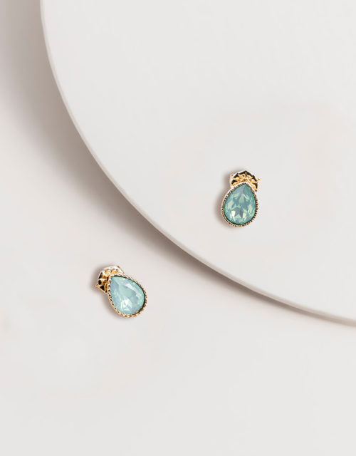 Green Crystal Teardrop Studs