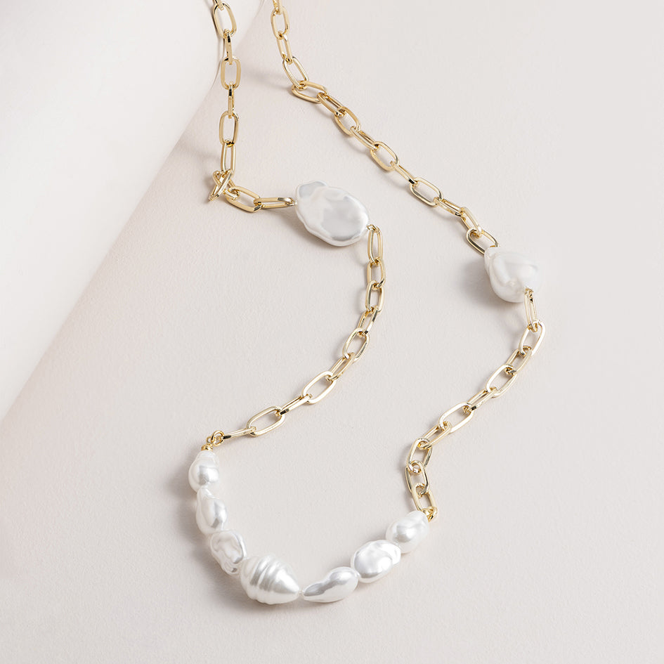 Long Fancy Pearl & Chain Necklace