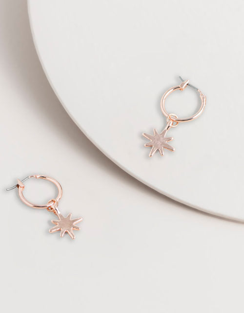 Mini Star Charm Hoops in Rose