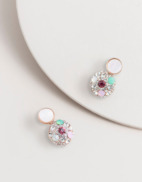Pink Pave Disk Post Earrings