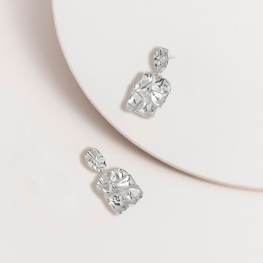 Silver Crinkle Statement Post Earrings