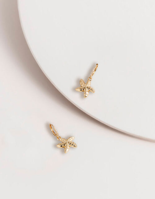 Starfish Charm Huggie Hoop Earrings
